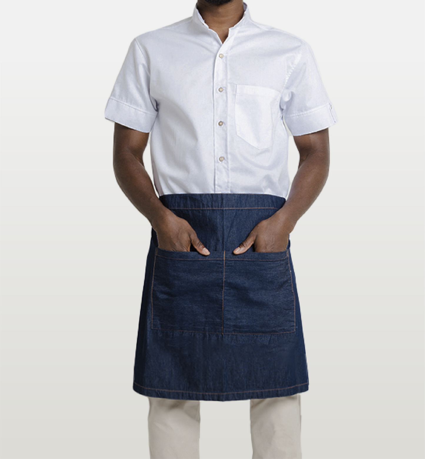Delantal personalizado en tela jeans, con diseño moderno y resistente, ideal para cafés, bares, restaurantes, ferias y campañas promocionales – Stamparbq Tiltex.