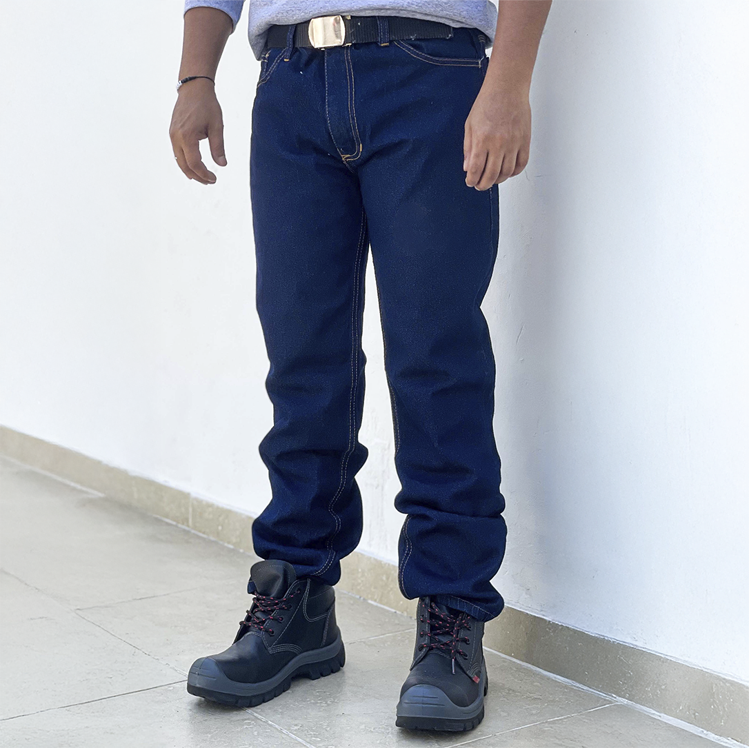 Pantalón operativo tipo jean para mujer, denim de 14 onzas, uso industrial, resistente, reforzado, ideal para trabajo, uniformes, seguridad, confort laboral.