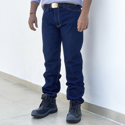 Pantalón operativo tipo jean para mujer, denim de 14 onzas, uso industrial, resistente, reforzado, ideal para trabajo, uniformes, seguridad, confort laboral.
