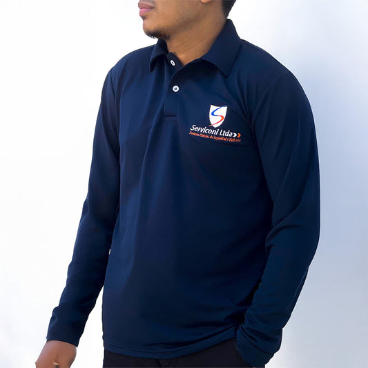 Polo manga larga para uniforme, ideal para trabajo, dotación institucional, clima frío, uso laboral y vestuario corporativo.