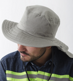 Sombrero tipo safari personalizado en tela drill, ideal para eventos al aire libre, campañas promocionales, dotaciones empresariales y visibilidad de marca – Stamparbq Tiltex.